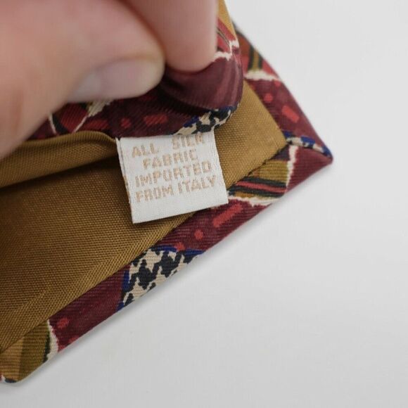 Perry Ellis Handmade Red Yellow Patchwork‎ Plaid Wide Print Silk Tie - Picture 5 of 8